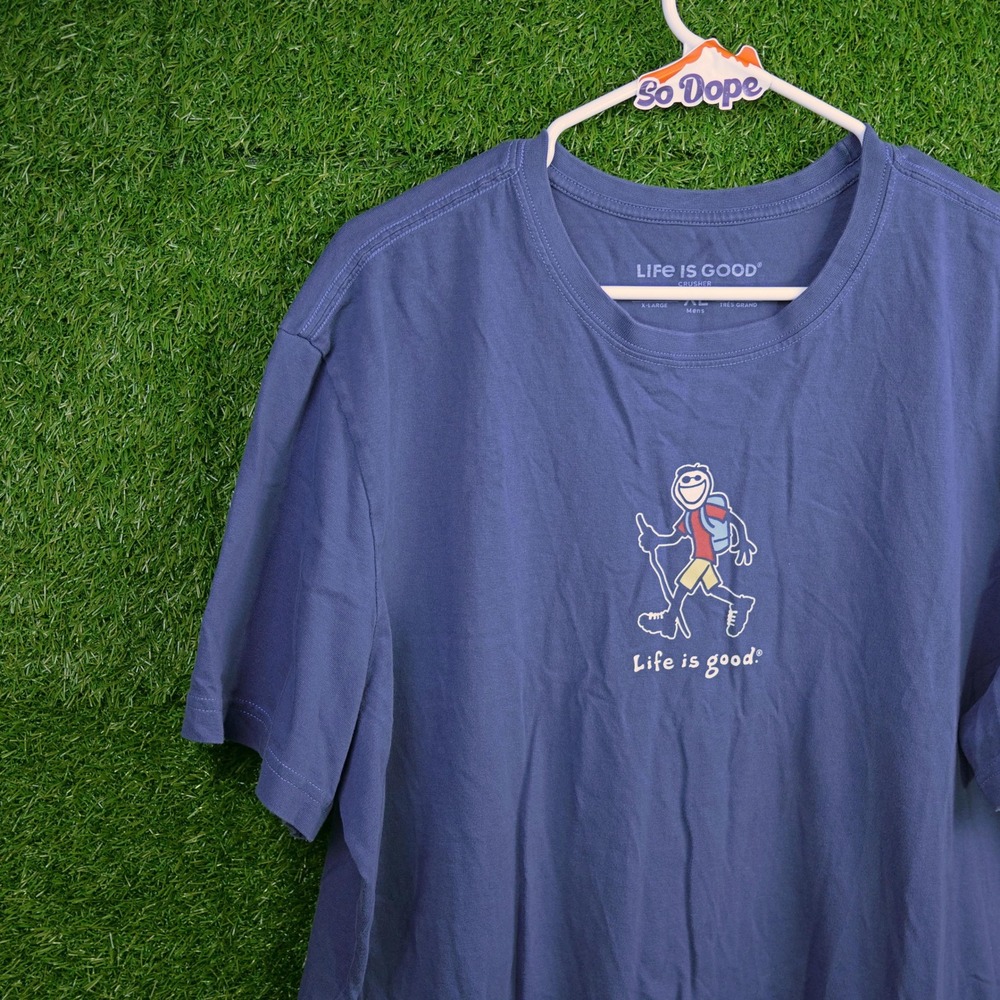 Life is Good T-Shirt Blue Hiking Jake Crusher - Men Size XL
